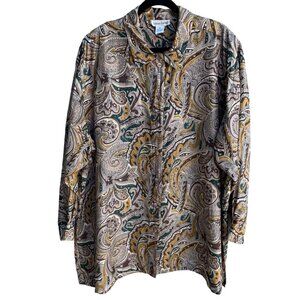 Adrian Jordan Vintage Womens Boho Paisley Silk Long Sleeve Button Shirt Blouse 2